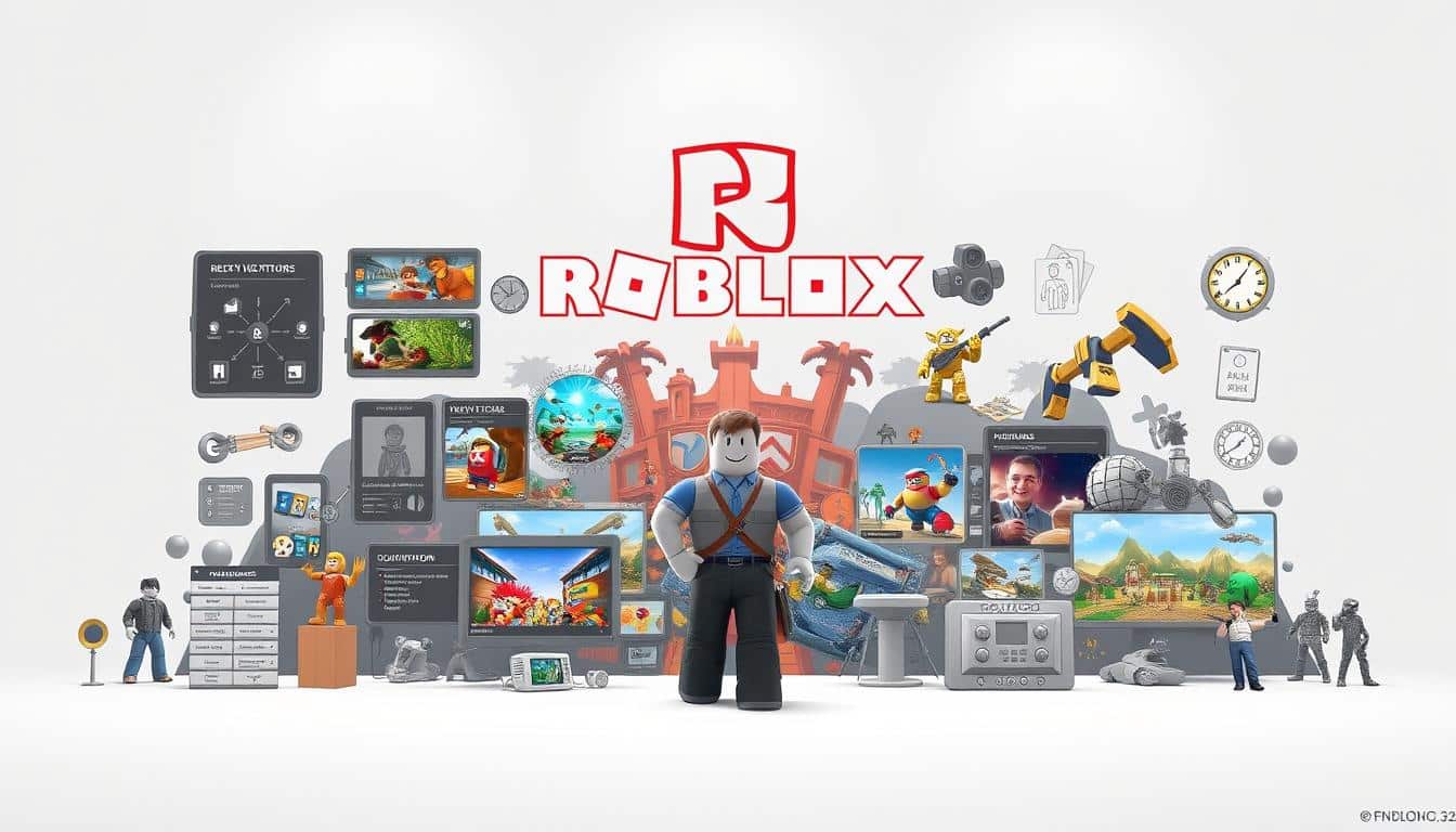 A high-resolution, intricate digital illustration of a comprehensive "Roblox Guide" showcasing the ultimate mastery of the popular game platform. The guide is presented as a detailed, interactive infographic with a clean, minimalist aesthetic. Prominently featured in the foreground are various UI elements, menus, and tools essential for navigating and excelling in Roblox. The middle ground depicts vibrant, detailed scenes of Roblox gameplay, with characters, environments, and mechanics highlighted. The background subtly incorporates the Roblox logo and branding, creating a cohesive and visually striking composition. The lighting is soft and diffused, evoking a sense of professionalism and authority. The overall mood is one of expertise, functionality, and a deep understanding of the Roblox universe.
