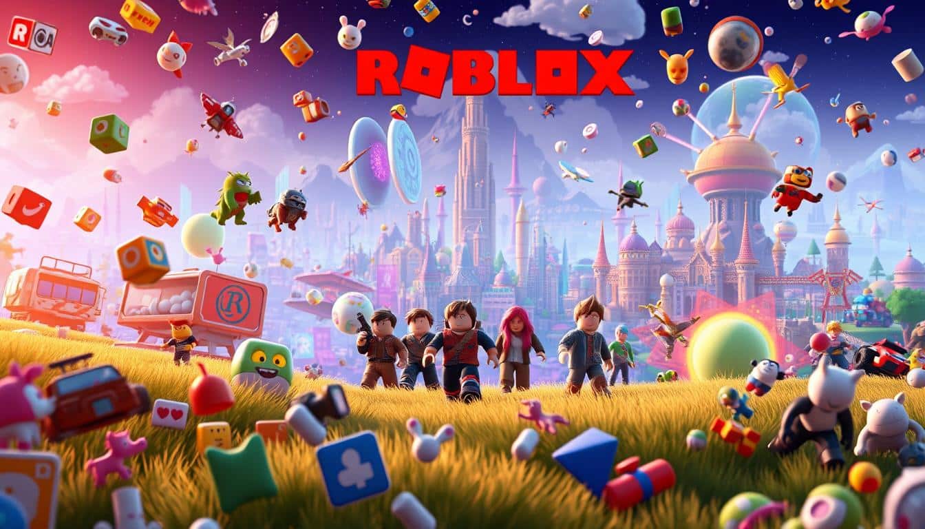 A vibrant and diverse landscape of the latest Roblox games, showcasing a dynamic array of digital worlds. In the foreground, colorful game icons and logos float, beckoning players to explore. The middle ground features a group of playful Roblox avatars engaged in various activities, from racing vehicles to battling fantastical creatures. In the background, a kaleidoscope of virtual environments unfolds, ranging from futuristic cityscapes to whimsical fantasy realms. Warm lighting casts a welcoming glow, creating an atmosphere of boundless creativity and endless possibilities. The scene captures the spirit of Roblox, where imagination and gameplay intertwine, inviting users to unlock the door to a universe of captivating new experiences.