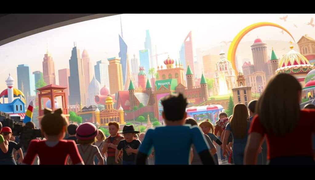 A vibrant and dynamic scene showcasing the diverse game modes of the Roblox universe. In the foreground, players engage in various activities, from the intense action of a battle royale to the creative whimsy of a building simulation. The middle ground features a colorful array of iconic Roblox environments, from the towering skyscrapers of a bustling metropolis to the whimsical landscapes of a fantasy realm. In the background, a soft glow emanates, illuminating the scene with a sense of energy and possibility. The lighting is warm and inviting, capturing the playful and imaginative spirit of the Roblox experience. Rendered in a high-quality, photorealistic style, this image aims to encapsulate the breadth and depth of the Roblox gaming landscape. A vibrant and dynamic scene showcasing the diverse game modes of the Roblox universe. In the foreground, players engage in various activities, from the intense action of a battle royale to the creative whimsy of a building simulation. The middle ground features a colorful array of iconic Roblox environments, from the towering skyscrapers of a bustling metropolis to the whimsical landscapes of a fantasy realm. In the background, a soft glow emanates, illuminating the scene with a sense of energy and possibility. The lighting is warm and inviting, capturing the playful and imaginative spirit of the Roblox experience. Rendered in a high-quality, photorealistic style, this image aims to encapsulate the breadth and depth of the Roblox gaming landscape.