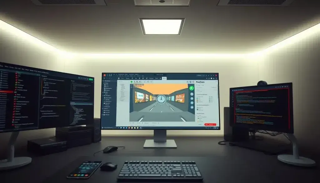 A well-lit, detailed interior view of the Roblox Studio software interface. In the foreground, a workspace with 3D game assets, scripts, and various tools for creators. In the middle ground, a central window displaying an open Roblox project, with a camera viewport and an array of editing panels. The background features a clean, modern UI design with a subtle gradient, conveying a professional, creative atmosphere for game development. Soft, directional lighting illuminates the scene, highlighting the depth and functionality of the Roblox Studio tools, inviting the viewer to explore the robust capabilities for safe modding and scripting. A well-lit, detailed interior view of the Roblox Studio software interface. In the foreground, a workspace with 3D game assets, scripts, and various tools for creators. In the middle ground, a central window displaying an open Roblox project, with a camera viewport and an array of editing panels. The background features a clean, modern UI design with a subtle gradient, conveying a professional, creative atmosphere for game development. Soft, directional lighting illuminates the scene, highlighting the depth and functionality of the Roblox Studio tools, inviting the viewer to explore the robust capabilities for safe modding and scripting.